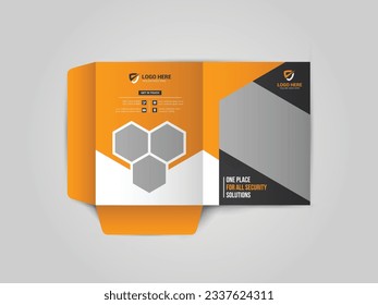 Security Service Business Presentation folder for files, design. Body Guard, cctv camera, Website security service, technology service design. Modern Presentation Folder Design.