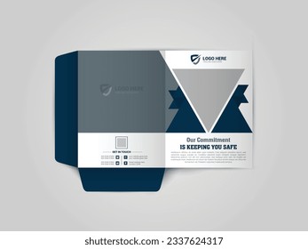 Security Service Business Presentation folder for files, design. Body Guard, cctv camera, Website security service, technology service design. Modern Presentation Folder Design.