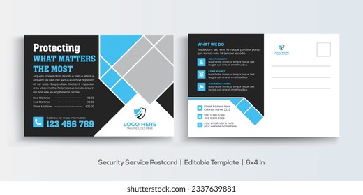 Postkartendesign-Vorlage für das Unternehmen Security Service Corporate Business Postcard Template Design, Einfache und saubere moderne minimale Postkartenvorlage, Business Postcard Layout