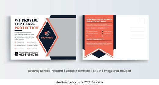 Security Service company postcard design template. Corporate Business Postcard Template Design, Simple and Clean Modern Minimal Postcard Template, Business Postcard Layout
