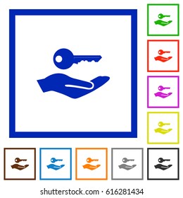 Security service flat color icons in square frames on white background