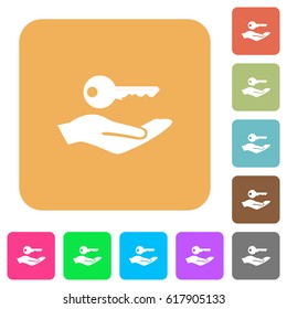 Security service flat icons on rounded square vivid color backgrounds.