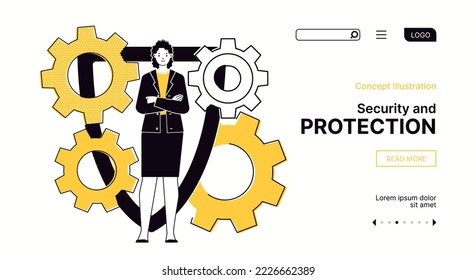 Servicio de seguridad. Protector. Concepto de ciberseguridad. Sitio web, plantilla, página de inicio. Personajes vectores ilustración de caricatura plana.