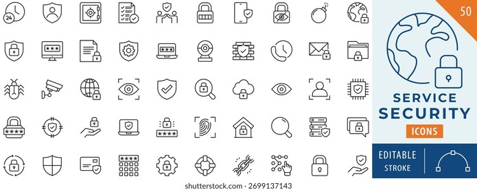 Conjunto de colecciones de iconos de servicio de seguridad. Trazo editable.
