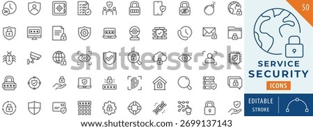 Security Service icon collection set. Editable stroke.
