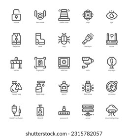 Paquete de iconos de seguridad y servicio para el diseño del sitio web, logotipo, aplicación e interfaz de usuario. Diseño de esquema de icono de seguridad y servicio. Ilustración gráfica vectorial y trazo editable.