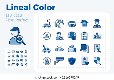 Icono de servicio de seguridad conjunto de colores lineales tipo vector píxel perfecto
