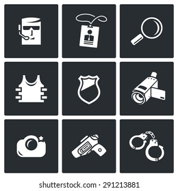 Security Service icons set. Vector Illustration.
Isolated Flat Icons collection on a black background for design