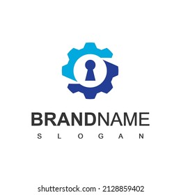 Security Service Logo Design Template, Gear With Key Hole Symbol