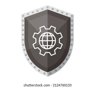 Security Services Icon. data protection. gear and shield symbol. editable vector.
