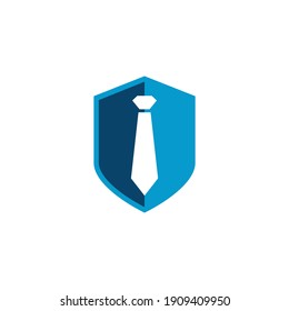 Security services logo design vector. Bodyguard Shield logo design with a suit and tie security illustration