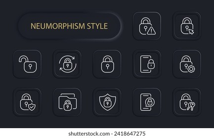 Security set line icon. Key, door, well, lock, master key, house, safe.