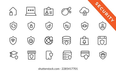 Security set of web icons in line style. Cyber Security and internet protection icons for web and mobile app. Password, security system, finger print, spy, electronic key and more. Vector illustration