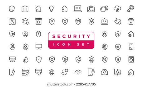 Security set of web icons in line style. Cyber Security and internet protection icons for web and mobile app. Password, security system, finger print, spy, electronic key and more. Vector illustration