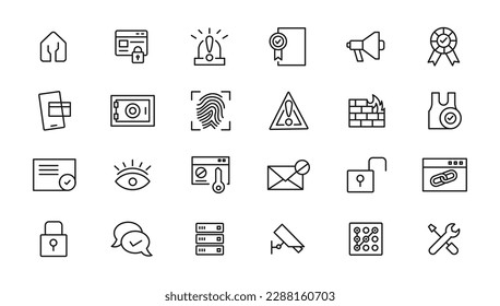 Security set of web icons in line style. Cyber Security and internet protection icons for web and mobile app. Password, security system, finger print, spy, electronic key and more. Vector illustration