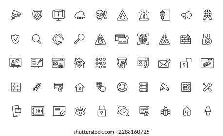 Security set of web icons in line style. Cyber Security and internet protection icons for web and mobile app. Password, security system, finger print, spy, electronic key and more. Vector illustration