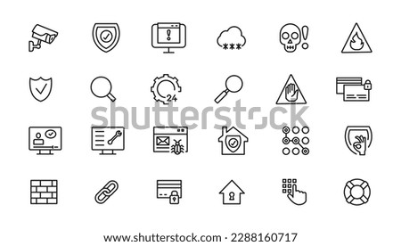 Security set of web icons in line style. Cyber Security and internet protection icons for web and mobile app. Password, security system, finger print, spy, electronic key and more. Vector illustration