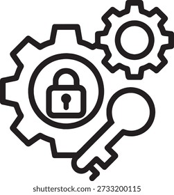Engrenagens de configuração de configurações de segurança com ícone de cadeado para gerenciamento de dados administrativos e vetor de controle do sistema