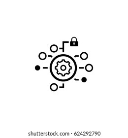 Security Settings Icon. Isolated Illustration. App Symbol or UI element. Gear in Circle with Radio Buttons and Padlock.