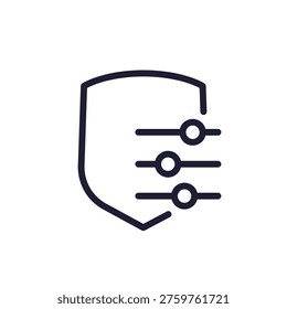 security settings icon, line pictogram with a shield