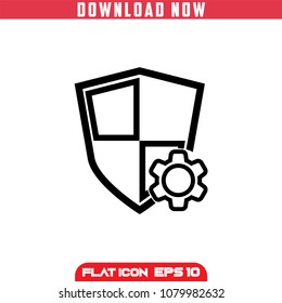 Security Settings Shield . Safety. Outline Vector Icon in flat design.Isolated.