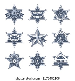 Security sheriff badges. Police shield and officers logo texas rangers vector symbols. Illustration of sheriff law, officer texas police, badge emblem svg