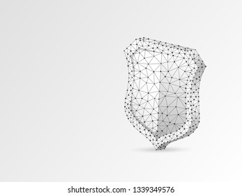 Security shield abstract origami style image. Polygonal Vector business concept of data protection illustration. Low poly wireframe, geometry triangle, lines, dots, polygons on white background