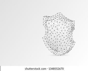 Security shield abstract origami style 3d illustration. Polygonal Vector business concept of safety, data protection. Low poly wireframe, geometry triangle, lines, dots, polygons on white background