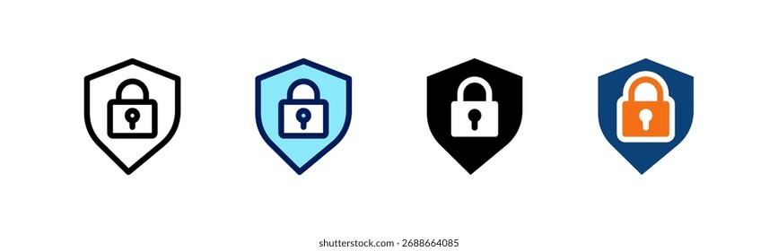 Conjunto de vetores de vários estilos de ícone multifuncional da blindagem de segurança