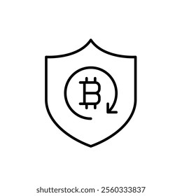 Security shield, bitcoin symbol and renew arrow. Strong security system for crypto transactions. Pixel perfect vector icon