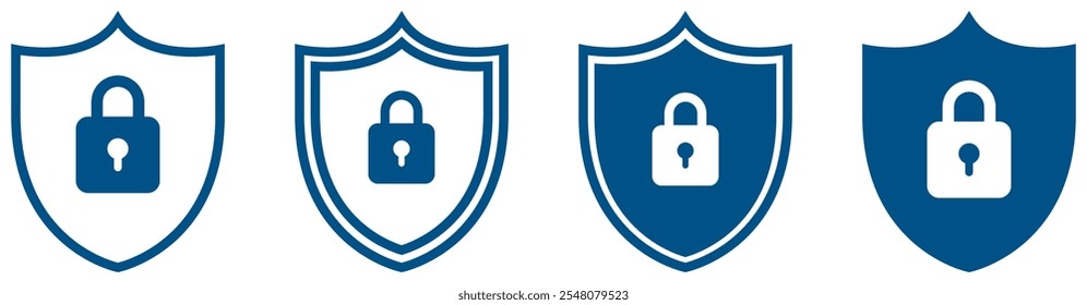 Security shield blue icons set. Shield lock icon or security shield protection icons. Vector illustration