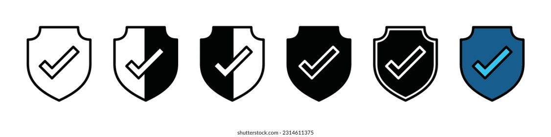 Security shield check mark icon vector. Protection, protect, safety icon in line, flat, and color style on white background with editable stroke for apps and websites. Vector illustration 