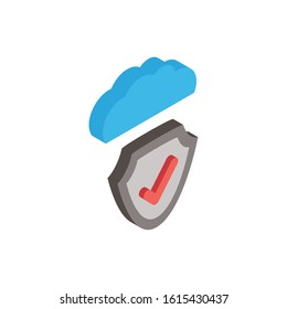 security shield and check symbol with cloud computing vector illustration design