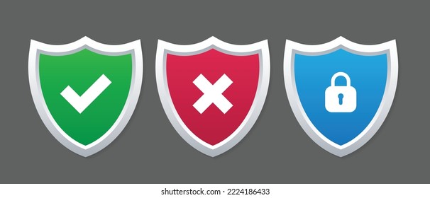 Protector de seguridad con marca de verificación, marca de cruce, símbolo de rebloqueo. Seguridad o señal segura. Símbolo de defensa de Internet. icono de seguridad de tecnología web	