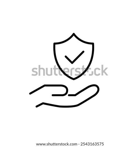 Security shield with checkmark in hand. Personal security or safety services. Pixel perfect, editable stroke icon