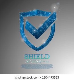 Security Shield composed of polygons. Business concept of data protection. Blue low poly vector illustration. The shield consists of lines, dots and shapes