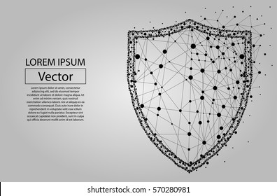 Security Shield composed of polygons. Business concept of data protection. Low poly vector illustration of a starry sky or Cosmos. The shield consists of lines, dots and shapes