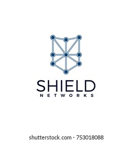 Security Shield composed of polygons. Business concept of data protection. The shield consists of lines, dots and shapes.