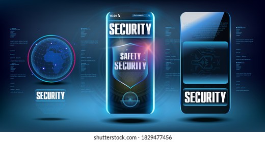 Sicherheitsschild. Das Konzept des Schutzes personenbezogener Daten vor dem Hacken auf einem elektronischen Gerät. Zuverlässige Speicherung von Informationen und Zugriff auf das Gerät über die Touch-ID. Cybersicherheit