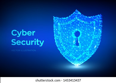 Security shield. Cyber security. Shield With Keyhole icon. Protect and Security of Safe concept. Illustrates cyber data security or information privacy idea. Low polygonal vector Illustration.