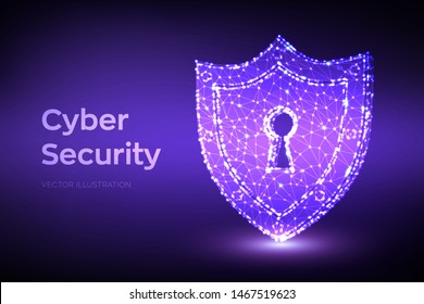 Security shield. Cyber security. Shield With Keyhole icon. Protect and Security of Safe concept. Illustrates cyber data security or information privacy idea. Low polygonal vector Illustration.