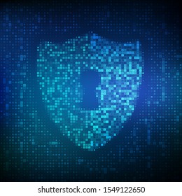 Security shield. Cyber security. Shield With Keyhole icon made with binary code. Protect and Security of Safe concept. Illustrates cyber data security or information privacy idea. Vector Illustration.