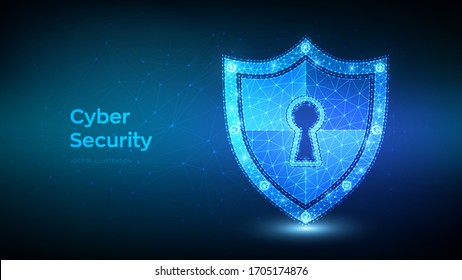 Security shield. Cyber security. Shield With Keyhole icon. Protect and Security of Safe concept. Illustrates cyber data security or information privacy idea. Low polygonal vector Illustration.