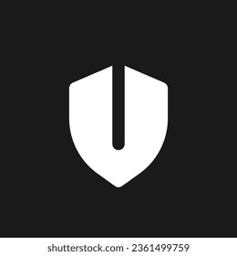 Security shield dark mode glyph ui icon. Protection. Antivirus software. User interface design. White silhouette symbol on black space. Solid pictogram for web, mobile. Vector isolated illustration