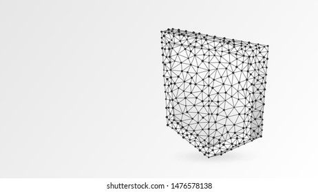 Security shield. Data protection, information safety, business defense concept. Abstract, digital, wireframe, low poly mesh, vector white origami 3d illustration Triangle, line dot
