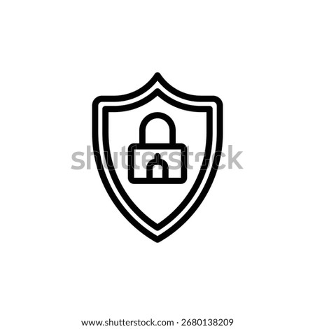 Security shield displays a central padlock icon in black against a clean white background, suggesting protection and data safety for use in technology and business concepts.