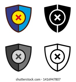 Security Shield Down Icon in Different Color and Style