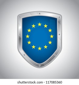 Security shield with European Union flag, symbol icon, vector illustration