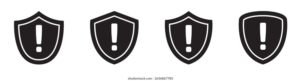 Security shield with exclamation mark icon, warning icons set.