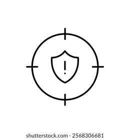 Security shield with exclamation mark in target. Alert for potential vulnerabilities or the need for enhanced protection. Pixel perfect vector icon